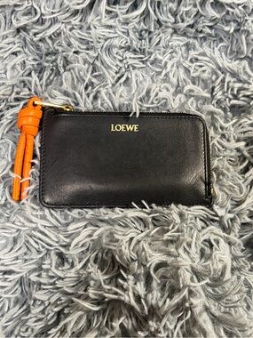 Loewe Knot Black Nappa Leather Zip Card Holder with Orange Tassel